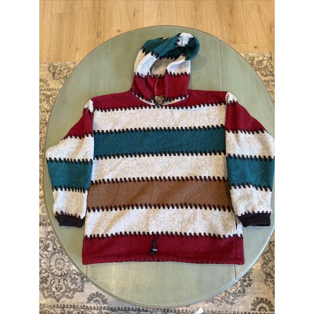 Vintage Sunbuster Striped Hooded Fleece Pullover Jacket Men’s M/L USA